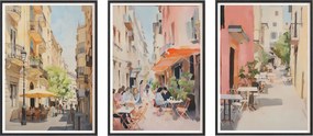 Vászonkép Barcelona Kávézók Poszterek Fa keretek Fekete 3db 30x42 cm