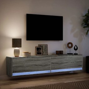 szürke sonoma színű fali TV-szekrény LED-del 180 x 31 x 38 cm