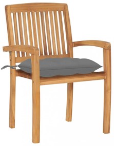 2 db tömör tíkfa kerti szék szürke párnával