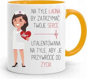 Sárga Bögre Ajándék Ápolónőnek Hátul Csinos, fényképes nyomattal