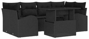 vidaXL Kerti Kanapé Szett párnával tárolóval 7 pcs Fekete Poly Rattan