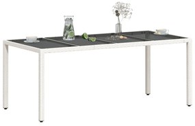 fehér polyrattan üveglapos kerti asztal 190 x 90 x 75 cm