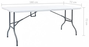 fehér HDPE összecsukható kerti asztal 180 x 72 x 72 cm