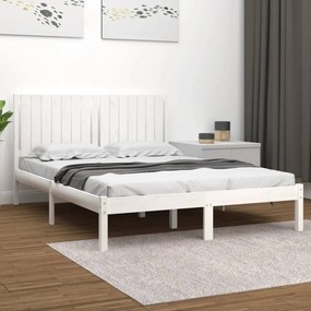 King Size fehér tömör fa ágykeret 150 x 200 cm