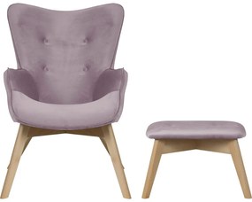 Levendula színű bársony fotel lábtartóval Niko – Ropez