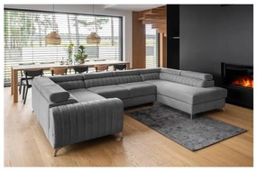 Sötétszürke kinyitható-tárolóhelyes sarokkanapé (jobb oldali-U alakú) Louis – ELTAP