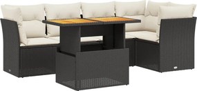 vidaXL 5 részes fekete polyrattan kerti kanapészett párnákkal