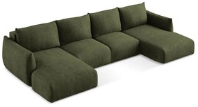 Zöld zsenília kinyitható sarokkanapé (U alakú) Leila – Makamii