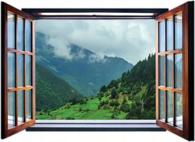 Fotótapéta Ablak kilátás a hegyekre tájkép természet otthon 201x145 +ragasztó