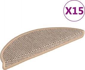 vidaXL 15 db szizál hatású világos bézsszínű lépcsőszőnyeg 56x17x3 cm