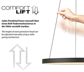 Dizájner függőlámpa fekete, beépített, dimmelhető LED-del és Easylift rendszerrel - Hoop