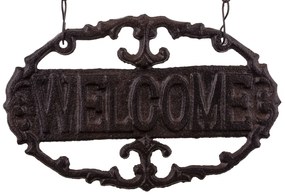 Öntöttvas sötétbarna felületre szerelhető Welcome feliratú fali cégér 32x22x3,5cm
