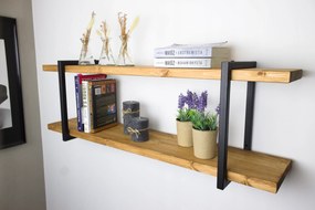 Falra akasztható polc Loft Industrial Dupla fa fém 60cm