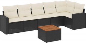 vidaXL 7 részes fekete polyrattan kerti ülőgarnitúra párnával