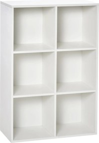 HOMCOM Fa Könyvespolc 3-Szintes Polcokkal és 6 Tárolórekesszel Nappalira, Hálószobába, Irodába 65,5x30x97,5 cm Fehér | Aosom