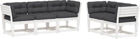 vidaXL 5 részes fehér tömör fenyőfa kerti ülőgarnitúra párnákkal