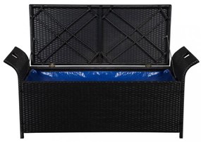 fekete polyrattan tárolópad párnával 138 cm