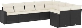 vidaXL 9 részes fekete polyrattan kerti ülőgarnitúra párnákkal