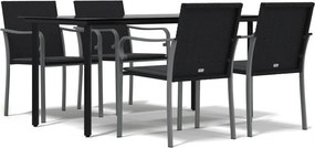 vidaXL 5 részes polyrattan és acél kerti étkezőgarnitúra párnával