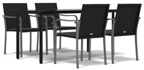 vidaXL 5 részes polyrattan és acél kerti étkezőgarnitúra párnával