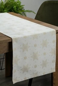 Karácsonyi asztali futó jacquard anyagból hópehely motívummal Arany 40x140 cm
