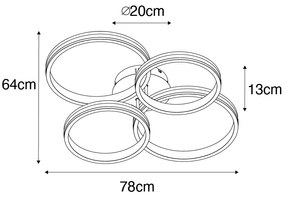 Mennyezeti lámpa fekete, beépített LED-del, 3 fokozatú fényerő-szabályozóval, 4 lámpás - Navara