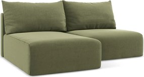 Zöld bársony kinyitható-tárolóhelyes sarokkanapé (bal oldali-heverő résszel) Kalena – Makamii