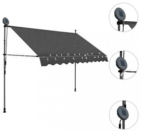 antracitszürke kézzel kihúzható LED-es napellenző 250 cm