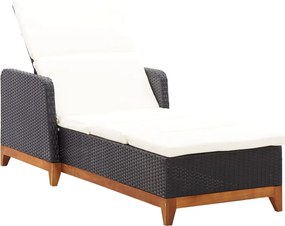 vidaXL fekete polyrattan és tömör akácfa napozóágy