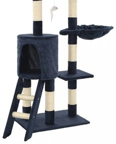 sötétkék macskabútor szizál kaparófákkal 138 cm