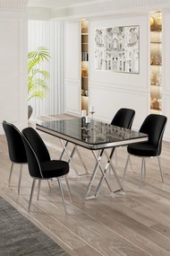 Vals étkezőgarnitúra, fekete márvány-króm, 130 cm – TR240CHR2349