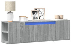 szürke sonoma színű fali TV-szekrény LED-del 135x31x39,5 cm