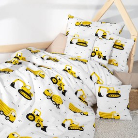 Goldea gyermek krepp ágyneműhuzat - kotrógépek és építkezési eszközök 140 x 200 és 70 x 90 cm