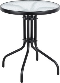 Kerti asztal, MultiGarden SC-070, fekete, kerek, átmérő: 60 cm, magasság: 70 cm, edzett üveglap, porszórt acél váz, teherbírás: 60 kg