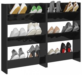 2 db magasfényű fekete szerelt fa fali cipősszekrény 60x18x90cm
