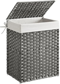 Kézzel fonott rattan szennyeskosár, összecsukható, kivehető zsákkal 90L, szürke