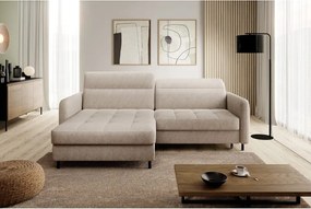 Bézs zsenília kinyitható-tárolóhelyes sarokkanapé (bal oldali-heverő résszel) Gomsi – ELTAP