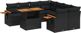 vidaXL 9 részes fekete polyrattan kerti ülőgarnitúra párnákkal
