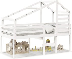 vidaXL fehér tömör fenyőfa magasított ágy tetővel 80 x 200 cm