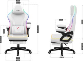Gamer szék, RGB Smart LED, lábtartóval fehér