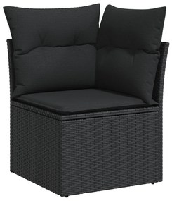 7 darabos kerti kanapé szett párnákkal fekete poli rattan akáccal, 2 személyes kerti kanapé párnákkal fekete poli rattan