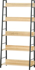 HOMCOM 5-Szintes Könyvespolc Nappali Sarokpolc Fém Állvánnyal 25 kg Teherbírás Az Irodához Tanulmányhoz 70x35x149,5 cm Természetes | Aosom