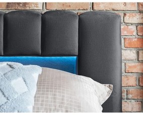 Szürke kárpitozott ágyneműtartós franciaágy ágyráccsal 160x200 cm Lamica – ELTAP