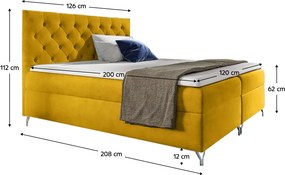 Boxspring ágy, 120x200, sárga Velvet szövet, GULIETTE + ajándék