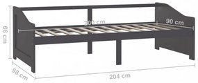 sötétszürke 3 személyes tömör fenyőfa kanapéágy 90 x 200 cm