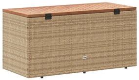 bézs polyrattan és akácfa kerti tárolóláda 110 x 50 x 54 cm
