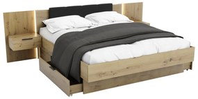 ARKADIA francia ágy + ágyrács + matrac COMFORT + éjjeli szekrények, 180x200, tölgy artisan