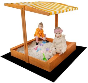 Fa homokozó árnyékoló tetővel Baby Mix 120x120 cm sárga-fehér