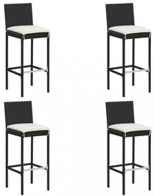 5 darabos fekete polyrattan kerti bárszett párnákkal