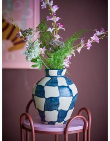 Kék-krémszínű üveg kézzel festett váza (magasság 24 cm) Check – Bloomingville